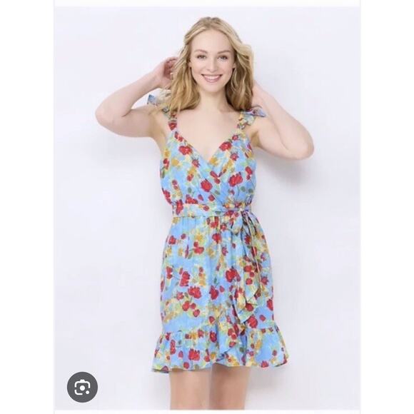 Lauren Conrad Dresses & Skirts - Lauren Conrad Size Small Floral Dress Belted Faux Wrap Ruffles NEW Poppies